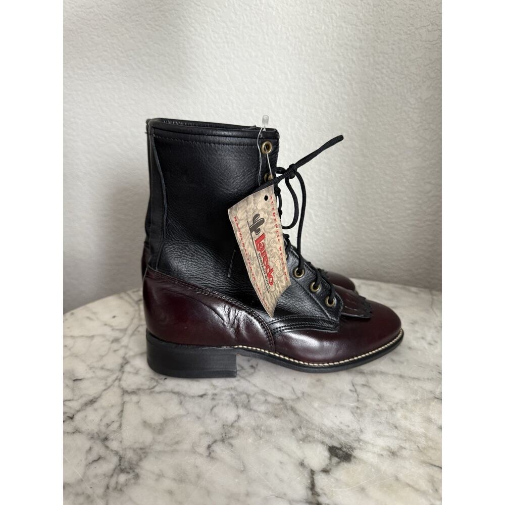 Laredo Roper Lace Up Leather Two Tone Cowgirl Boots Size 6.5 M Kiltie